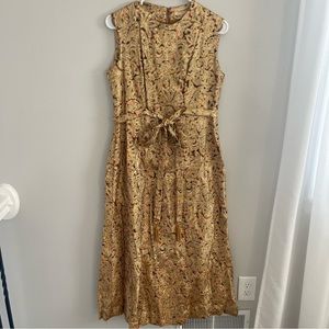 Vintage 1960s Gold Brocade evening dress with fringed shawl